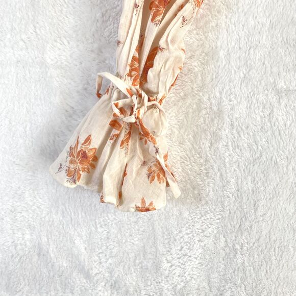 Free People Amanda Accent Blouse Top Sz XS Ruffle Floral Wrap Boho Gauzy Sheer - Picture 3 of 10